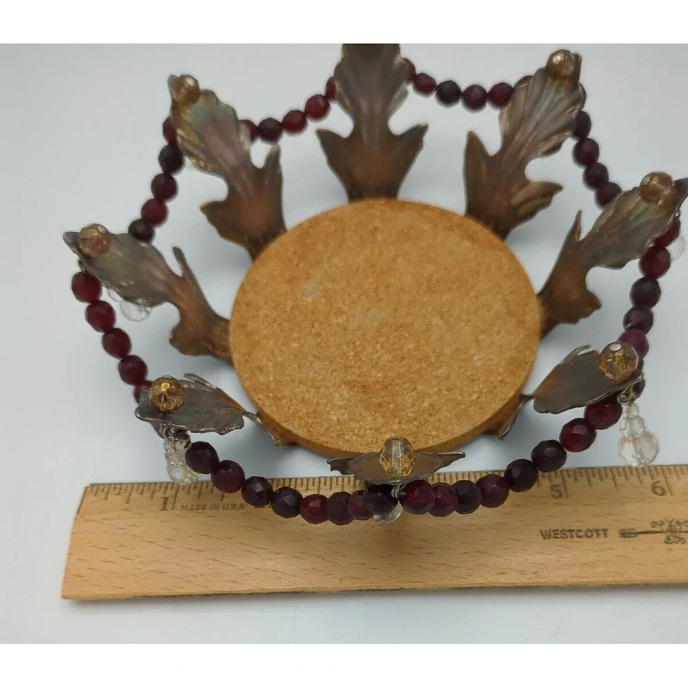 Vtg Wine Bottle Coaster Faceted Red Clear Beads Holiday‎ Table Gothic Setting